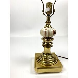Stunning Vtg Mid Century Polished Marble & Brass Lamp MCM Art Deco Bubble Stem